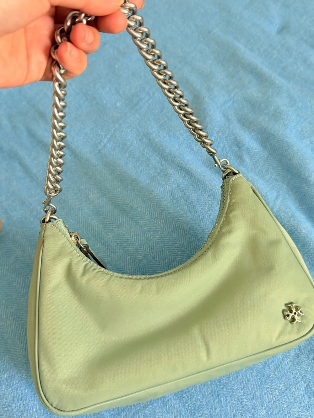 Tory Burch Mint Green Mini Shoulder Bag with Silver Chain
